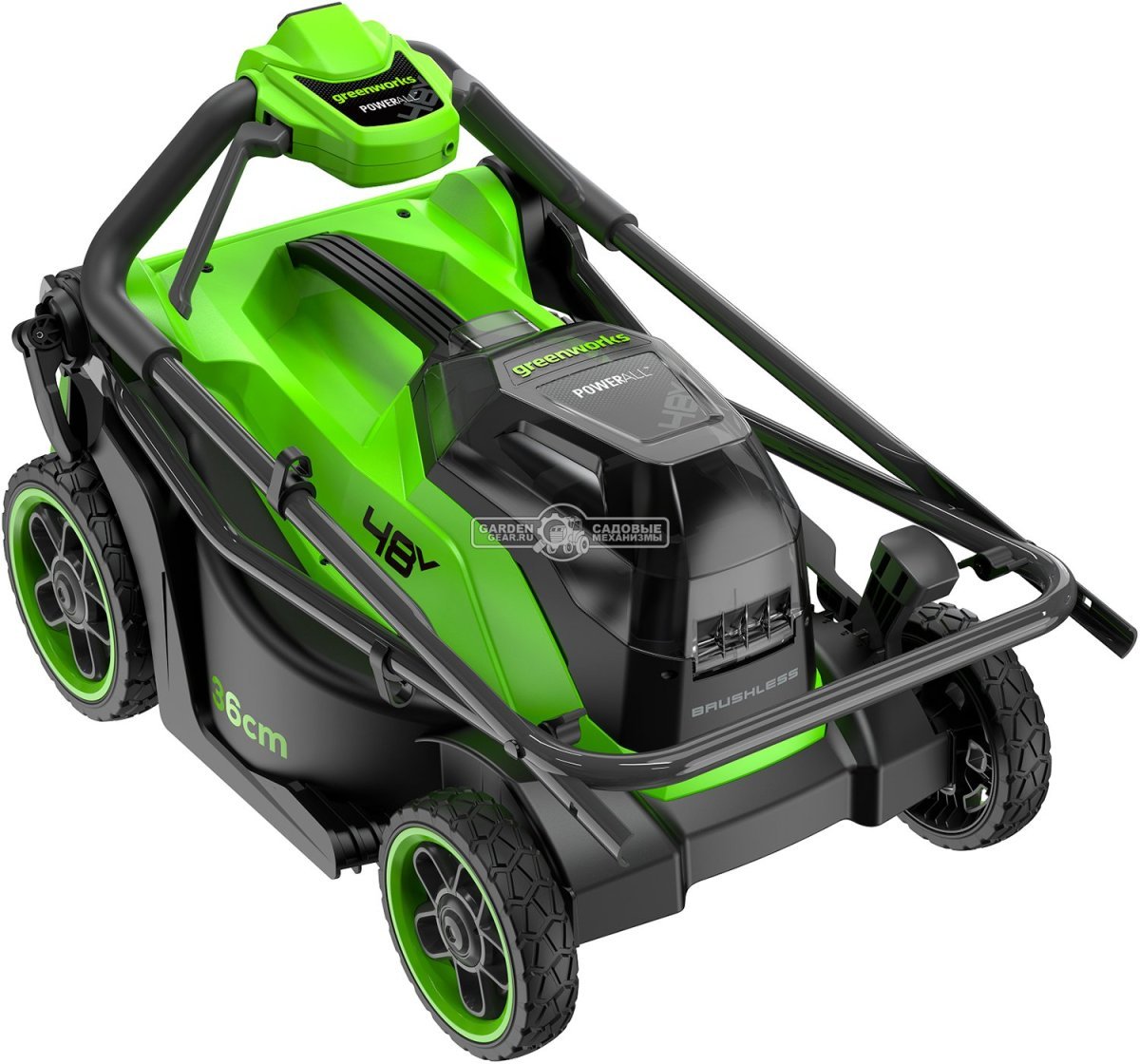 Газонокосилка аккумуляторная GreenWorks GD24X2LM361 без АКБ и ЗУ (PRC, BL 2x24В, 36 см, пластик, мульчирование, 40 л, 12.9 кг)