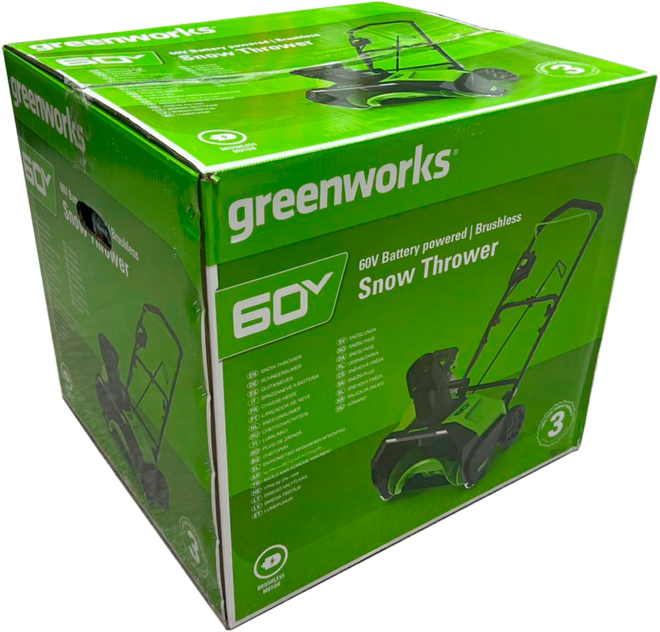 Снегоуборщик аккумуляторный GreenWorks GD60PSTK4 с АКБ 4 А/ч и ЗУ (PRC, BL 60В, ширина 51 см, LED фара, 15 кг)