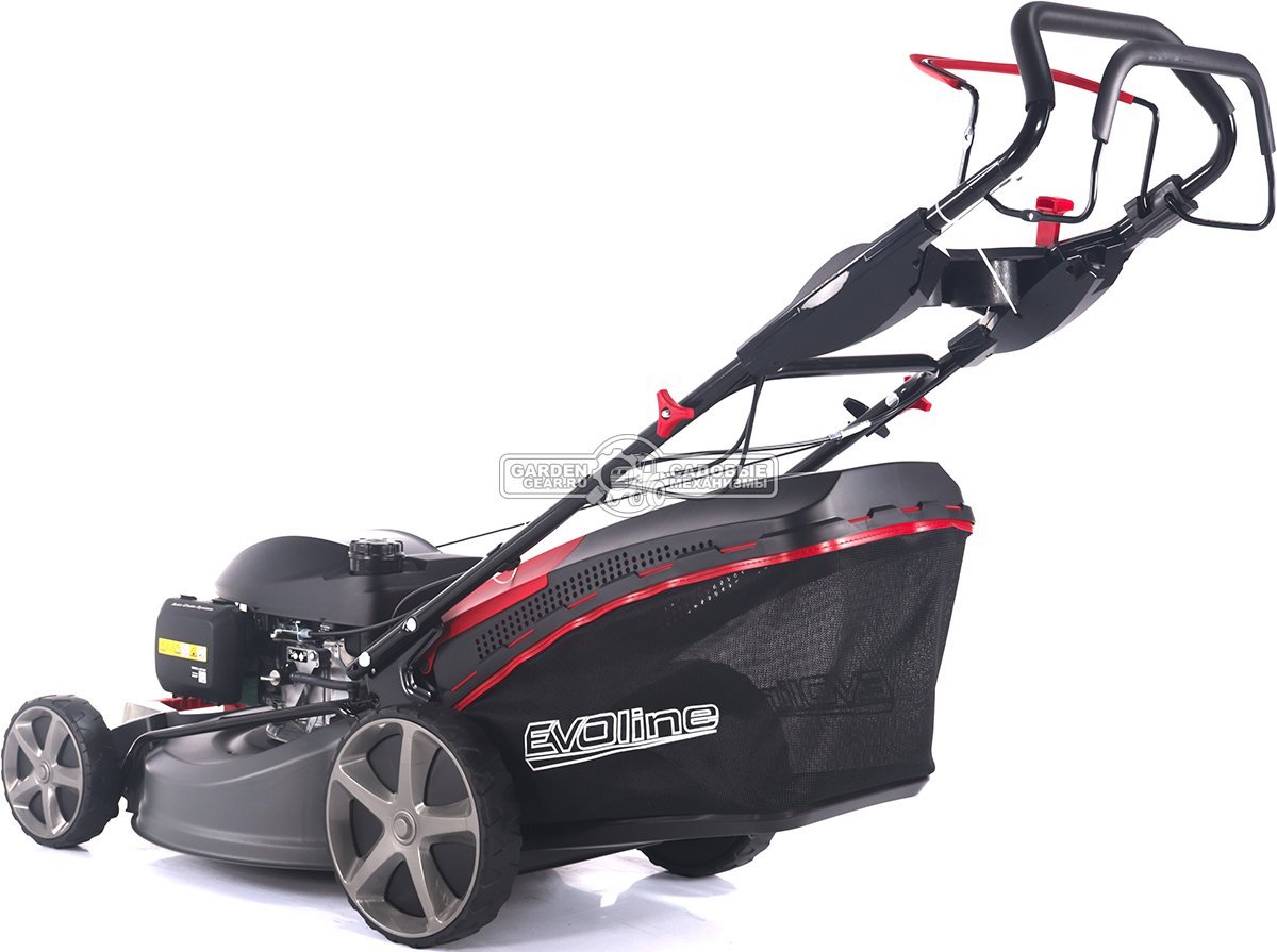 Газонокосилка бензиновая EVOline LMG 53 CVH (PRC, 53 см, Honda GCV 200, 201 см3, вариатор, 4 в 1, 70 л, сталь, 40 кг)