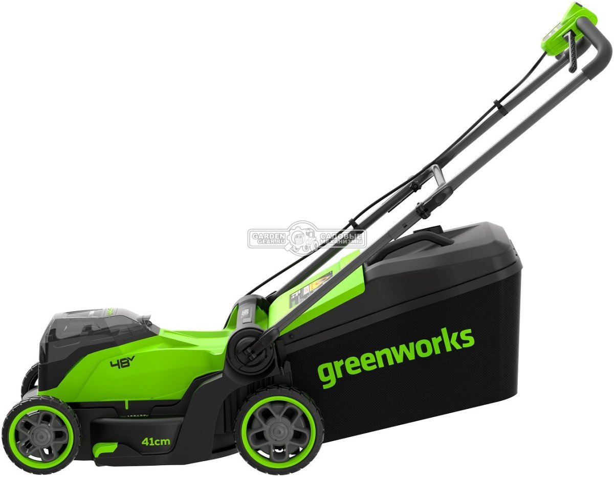 Газонокосилка аккумуляторная GreenWorks GD24X2LM411 без АКБ и ЗУ (PRC, BL 2х24В, 41 см, пластик, мульчирование, 60 л, 16.6 кг)