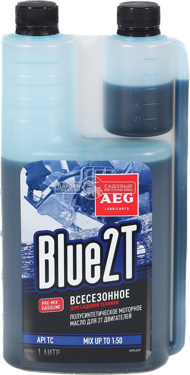 Масло 2-тактное AEG BLUE 2T полусинтетическое с дозатором 1 л.