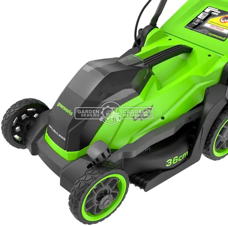 Газонокосилка аккумуляторная GreenWorks GD40LM361 с АКБ 4 А/ч и ЗУ (PRC, BL 40В, 36 см, пластик, мульчирование, 40 л, 13 кг)