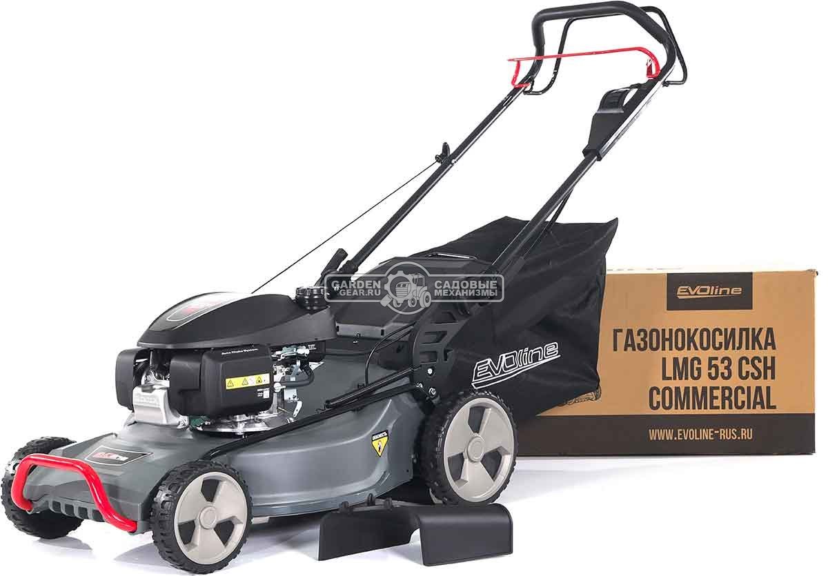 Газонокосилка бензиновая EVOline LMG 53 CSH Commercial (PRC, 53 см, Honda GCV200, 201 см3, 4 в 1, 70 л, сталь, 47 кг)