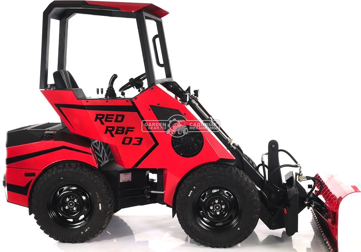Мини-погрузчик шарнирно сочленённый RED RBF-03 + бульдозерный отвал (Zongshen GB750EFI 30 л.с., грузоподъемность до 700 кг., ковш 150 л., 1270 кг.)