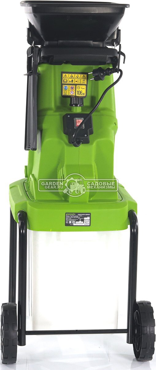 Садовый измельчитель веток электрический GreenWorks GW-2800SD (PRC, 2800 Вт, ветки до 40 мм, контейнер 40 л, 15 кг)