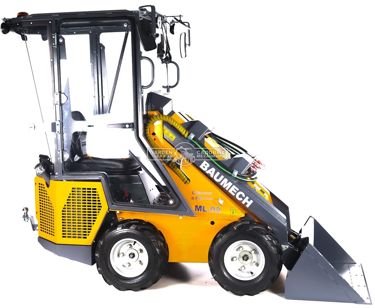 Универсальная машина мини-погрузчик Baumech ML-02 Pro с зимней кабиной + ковш универсальный 110 см., с двигателем Zongshen GB750 V-Twin