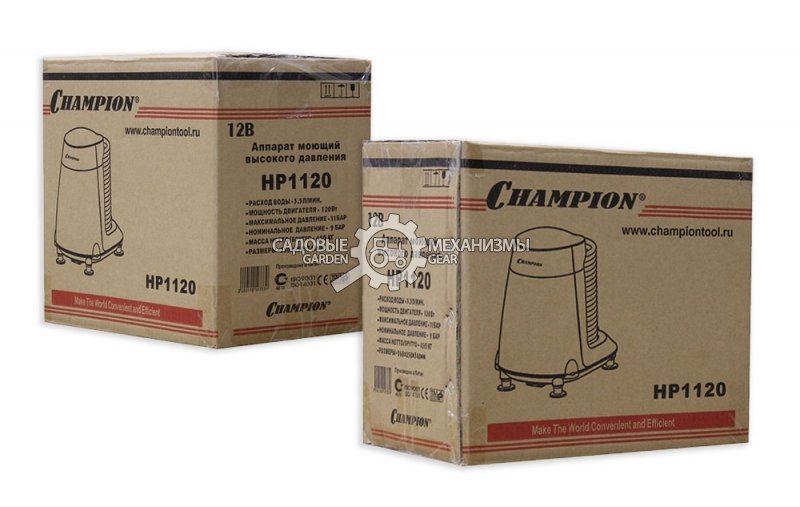 Мойка высокого давления Champion HP1120 с питанием от розетки 12В (PRC, 120 Вт, 11 бар, 210 л/час, шланг 7 м, 2.9 кг)