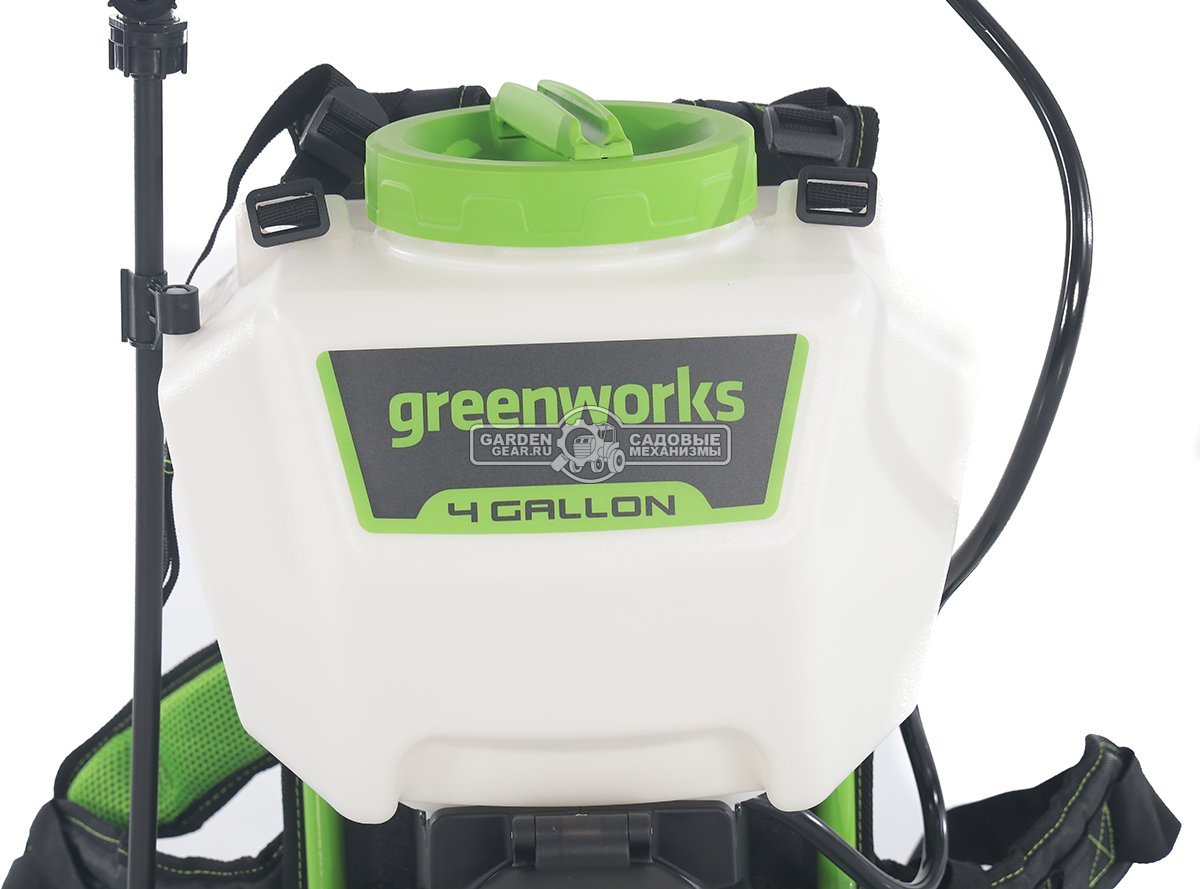 Опрыскиватель аккумуляторный GreenWorks G24BPSII без АКБ и ЗУ (PRC, 24В, ранцевый, 5 бар, 15 л, 1.9 л/мин, 4.8 кг)