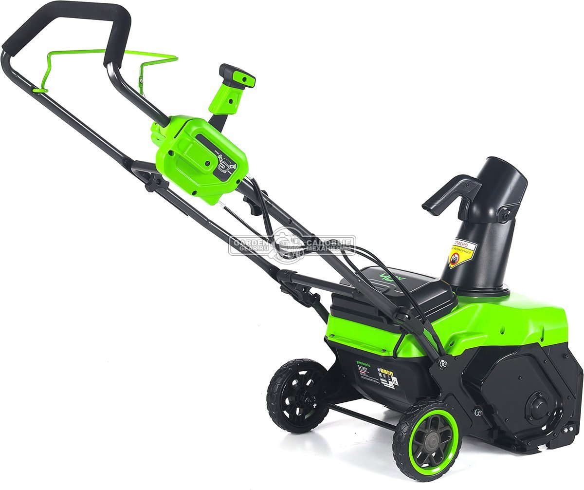 Снегоуборщик аккумуляторный GreenWorks GD40STX2 без АКБ и ЗУ (PRC, BL 40В, ширина 40 см, слот на 2 АКБ, металл. шнек, фара, 22 кг)