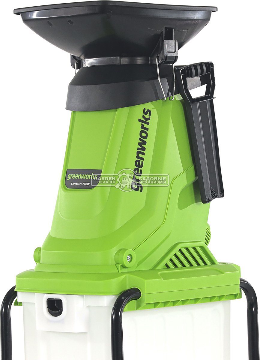 Садовый измельчитель веток электрический GreenWorks GW-2800SD (PRC, 2800 Вт, ветки до 40 мм, контейнер 40 л, 15 кг)