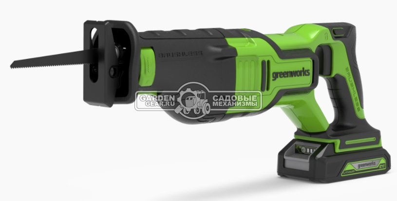 Пила сабельная аккумуляторная GreenWorks GPT-BLRS-1 без АКБ и ЗУ (PRC, BL 24В, 115 мм дерево / 80 мм сталь, 1.85 кг)