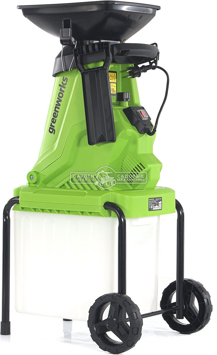 Садовый измельчитель веток электрический GreenWorks GW-2800SD (PRC, 2800 Вт, ветки до 40 мм, контейнер 40 л, 15 кг)