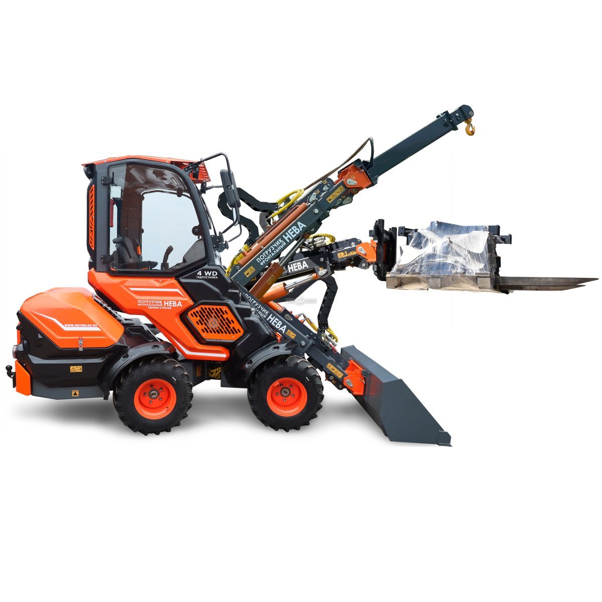 Фронтальный погрузчик Нева с кабиной (RUS, ММЗ-3LDT, 42 л.с., 60 л/мин, грузоподъемность 1200 кг, 2100 кг)