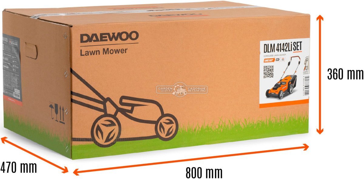 Газонокосилка аккумуляторная Daewoo DLM 4142 Li SET с 2 АКБ 5А/ч и ЗУ (PRC, BL 2х21В, 40 см, 50 л, мульчирование, 12.2 кг)