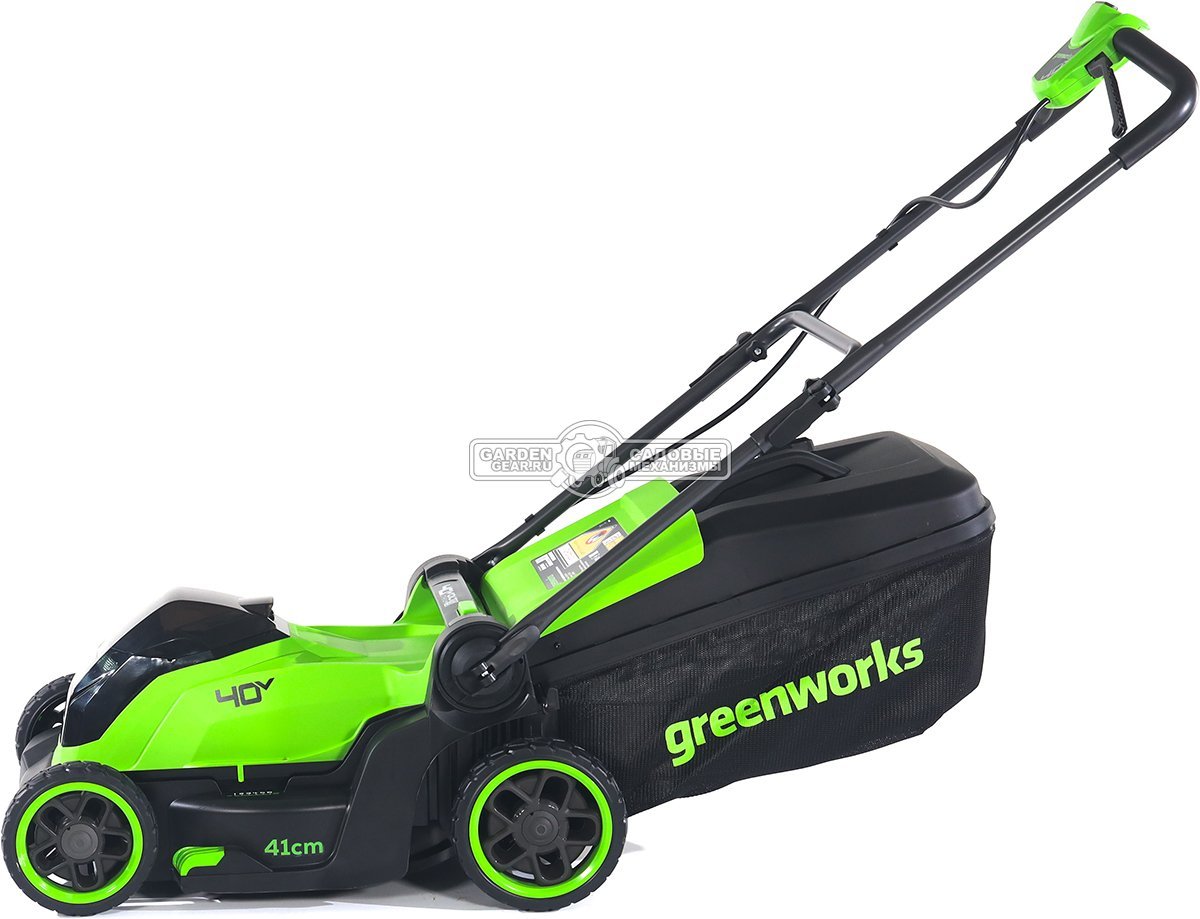 Газонокосилка аккумуляторная GreenWorks GD40LM411 без АКБ  и ЗУ (PRC, BL 40В, 41 см, пластик, мульчирование, 60 л, 16.5 кг)