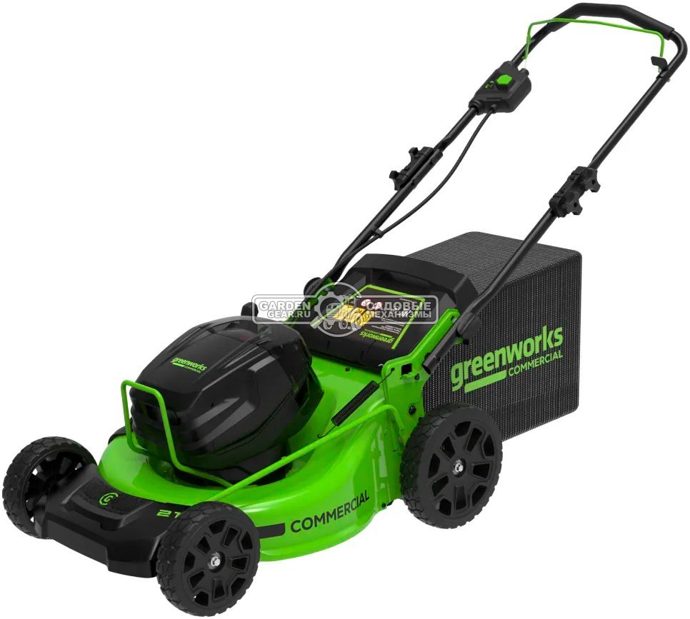 Газонокосилка аккумуляторная GreenWorks GC82HPLM51 с АКБ 5 А/ч и ЗУ (PRC, BL 82В, 51 см, сталь, 2 слота под АКБ,  3 в 1, 60 л, 34.5 кг)