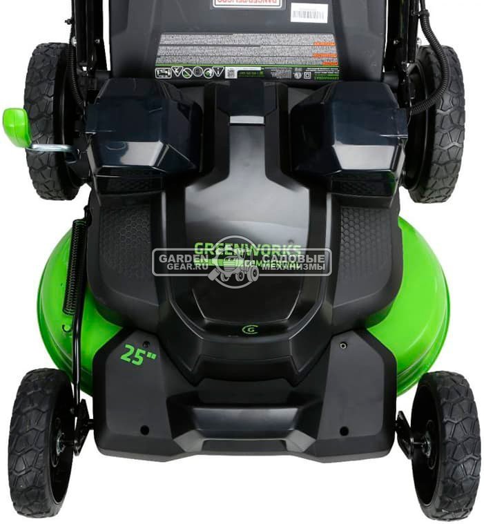 Газонокосилка аккумуляторная самоходная GreenWorks GC82LM61S TwinForce без АКБ и ЗУ (PRC, BL 82В, 61 см, сталь, 2 слота для АКБ, мульч., 70 л, 32 кг)
