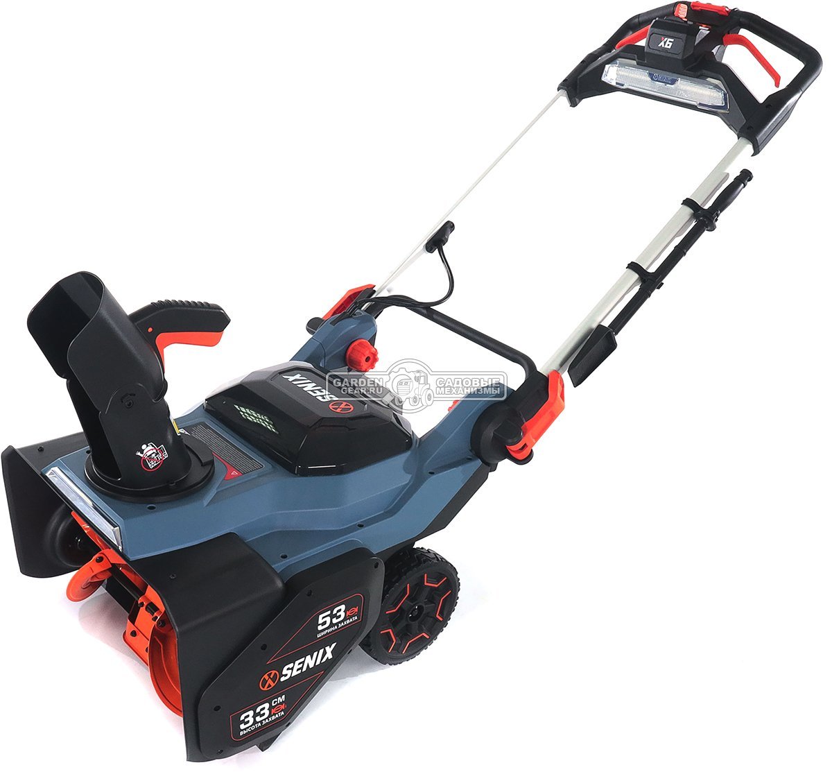 Снегоуборщик аккумуляторный Senix STX6-H-EU с АКБ 6 А/ч и ЗУ (PRC, Li-ion BL 60В, 3500 Вт, ширина 53 см, LED фара, подогрев рукоятки, 15 кг)