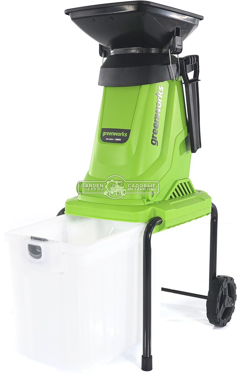 Садовый измельчитель веток электрический GreenWorks GW-2800SD (PRC, 2800 Вт, ветки до 40 мм, контейнер 40 л, 15 кг)