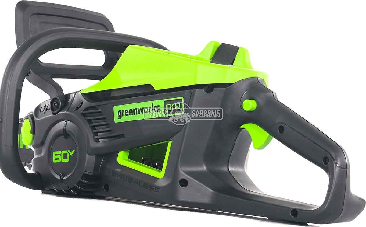 Пила аккумуляторная цепная GreenWorks GD60CS25 16" c АКБ 4 А/ч и ЗУ (PRC, BL 60В, 3/8"-1.3-56E, 4.7 кг)