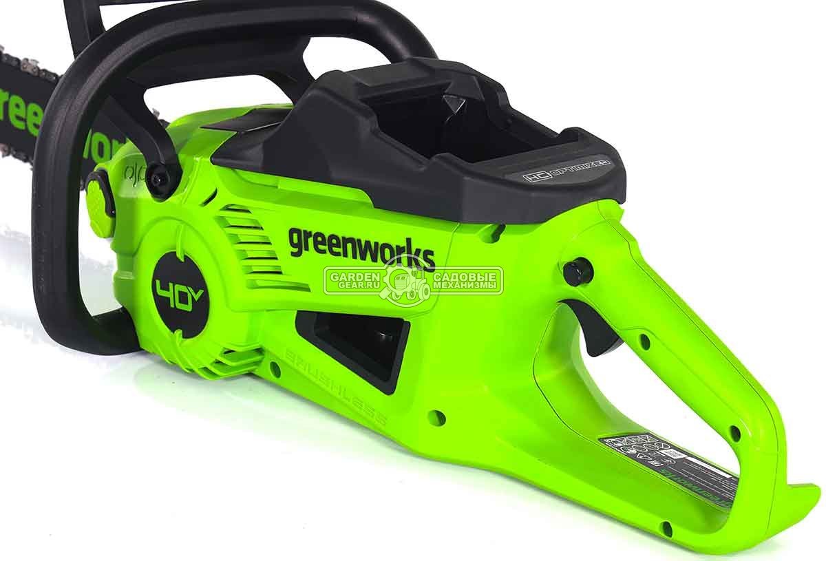 Пила аккумуляторная цепная GreenWorks GD40CS20X 16" c АКБ 4 А/ч и ЗУ (PRC, BL 40В, 3/8"-1.1-56E, 4.2 кг)