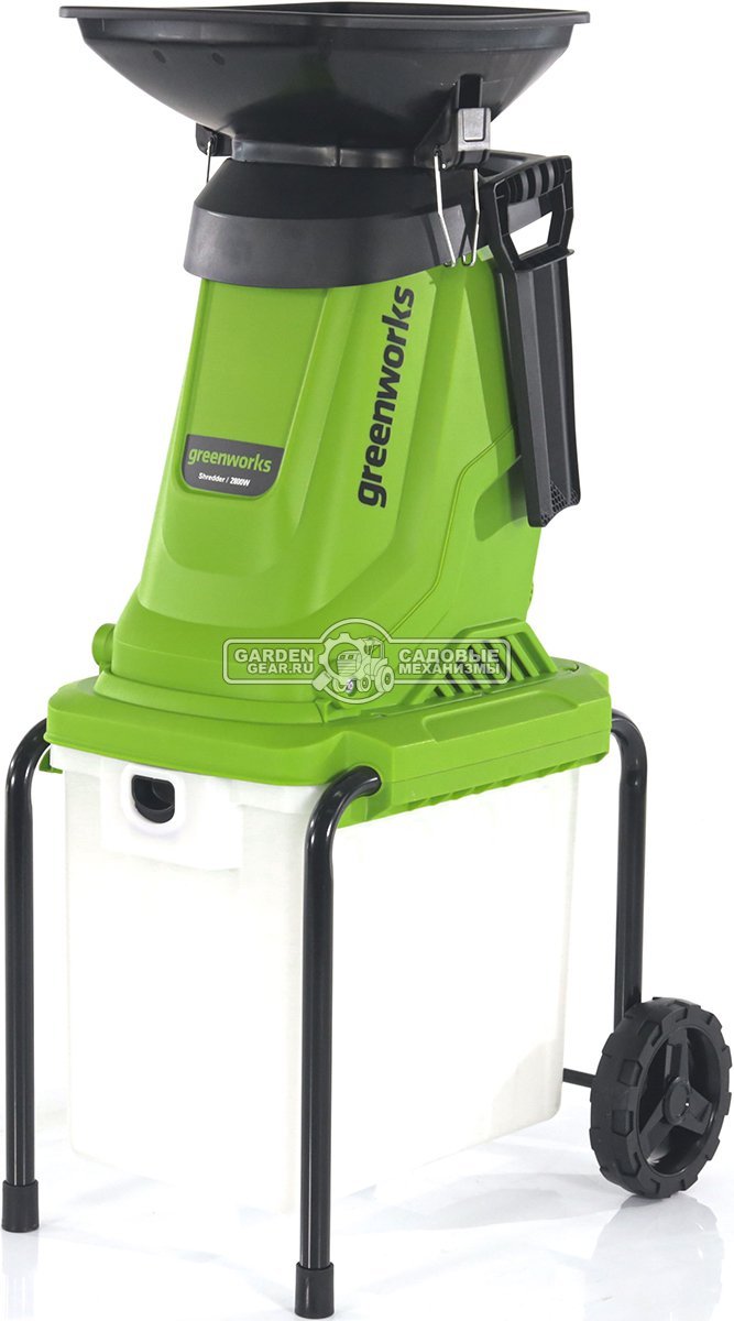 Садовый измельчитель веток электрический GreenWorks GW-2800SD (PRC, 2800 Вт, ветки до 40 мм, контейнер 40 л, 15 кг)