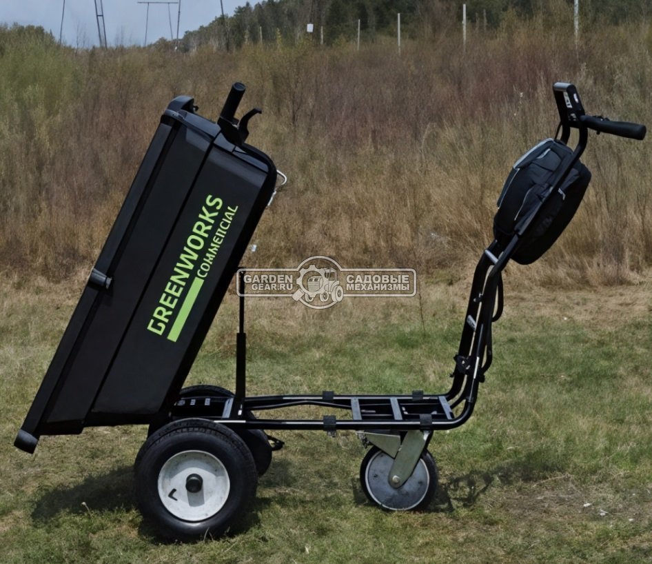 Тачка аккумуляторная самоходная GreenWorks 82GC без АКБ и ЗУ (PRC, BL 82В, грузопод. 100 кг, 2 вперед/1 назад, 106 л, вес 37.5 кг)