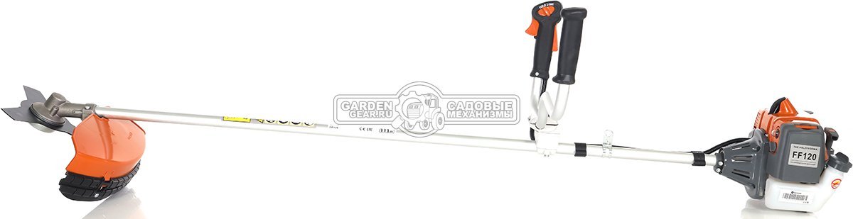Бензокоса Holzfforma FF120 (PRC, 30,8 куб.см., 1,3 кВт/1,8 л.с., нож для травы 3T, леска 2,4 мм., 6,3 кг.)