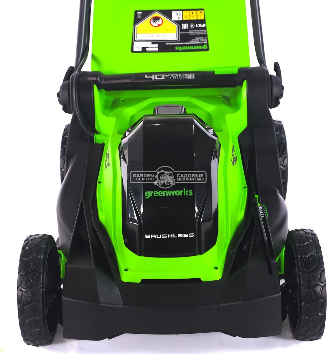 Газонокосилка аккумуляторная GreenWorks GD40LM411 с АКБ 5 А/ч и ЗУ (PRC, BL 40В, 41 см, пластик, мульчирование, 60 л, 16.5 кг)