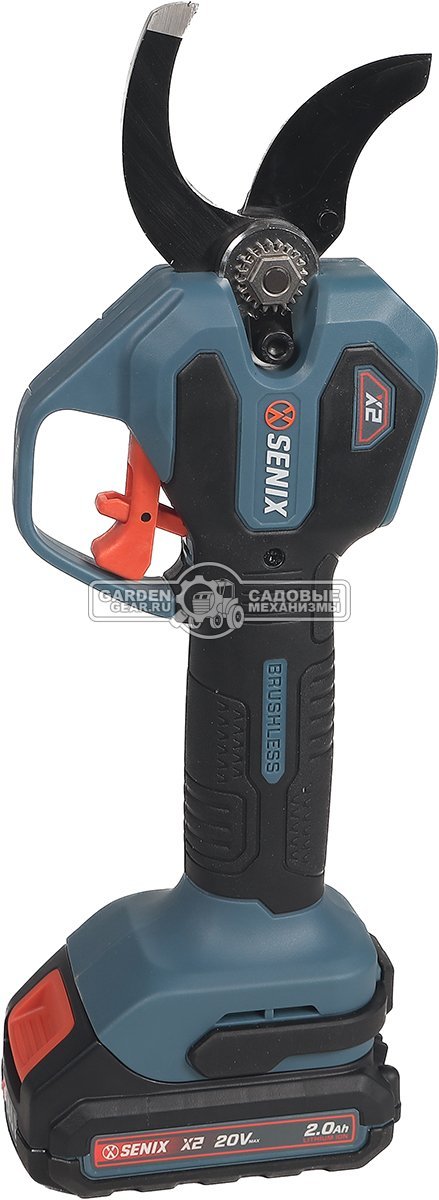 Аккумуляторный секатор Senix GPSX2-M1-EU с АКБ 2 А/ч и ЗУ (PRC, BL 20В, ветки до 38 мм, 1.05 кг)