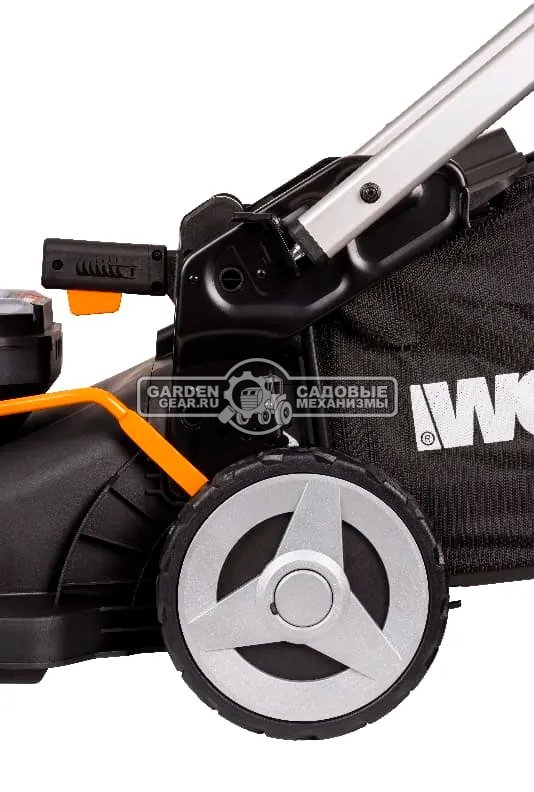 Газонокосилка аккумуляторная Worx WG748E с 2 АКБ 4 А/ч и ЗУ (PRC, BL 2х20В, 46 см, сталь, мульчирование, 55 л, 27.5 кг)