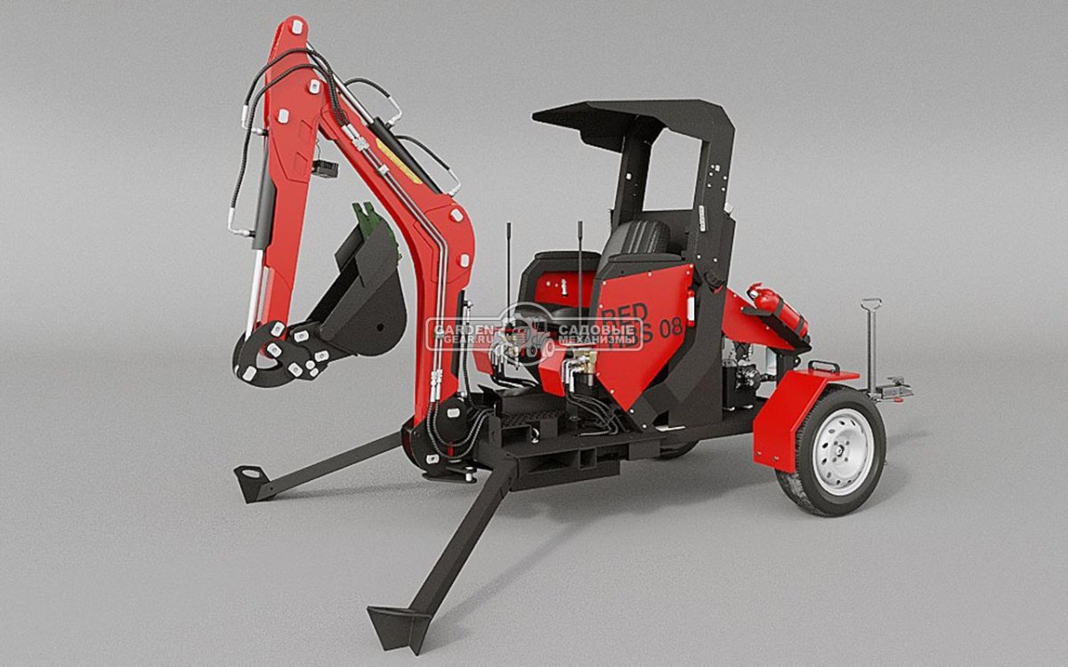 Прицепной экскаватор RED Rhino RBV-08 профессиональная комплектация, Loncin LC2V78FD-2., глубина копания 2,2 м., ковш 250 мм., 750 кг.