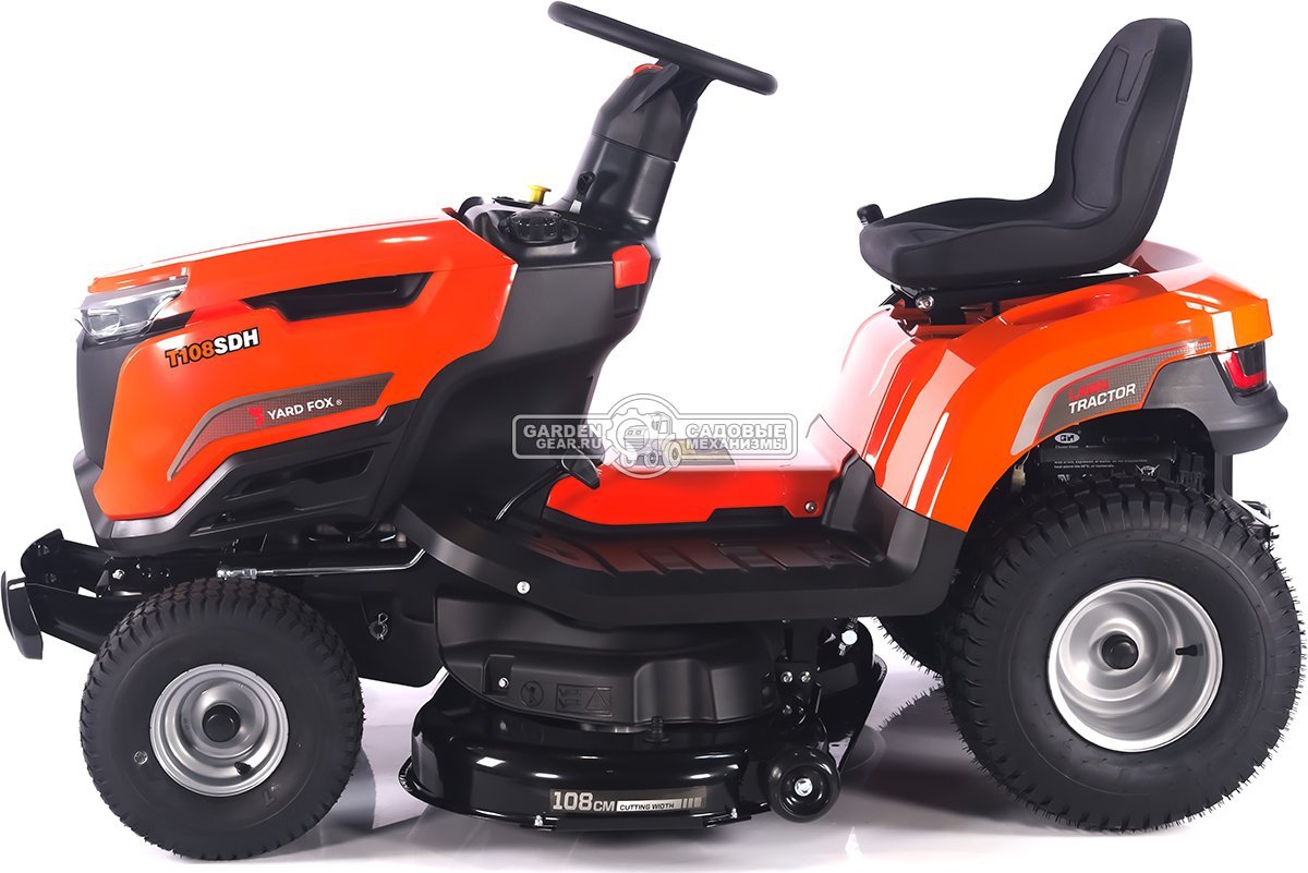 Садовый трактор Yard Fox Optima T 108 SDH (PRC, Loncin V-Twin 586 куб.см., гидростатика, боковой выброс, ширина кошения 108 см, 200 кг)
