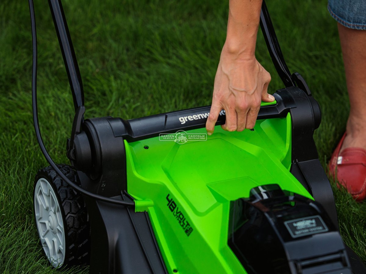 Газонокосилка аккумуляторная GreenWorks G24X2LM41 с 2 АКБ 4 А/ч и ЗУ (PRC, 2х24В, 41 см, пластик, мульчирование, 50 л, 18 кг)