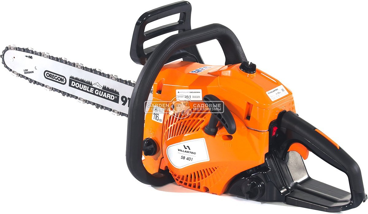 Бензопила Villartec SB401 16" + 2Т 100 мл, масло д/цепи 1 л, запасная цепь (PRC, 40.2 куб.см., 1,8 кВт/ 2.4 л.с., 3/8"-1.3-56E, 4.8 кг)