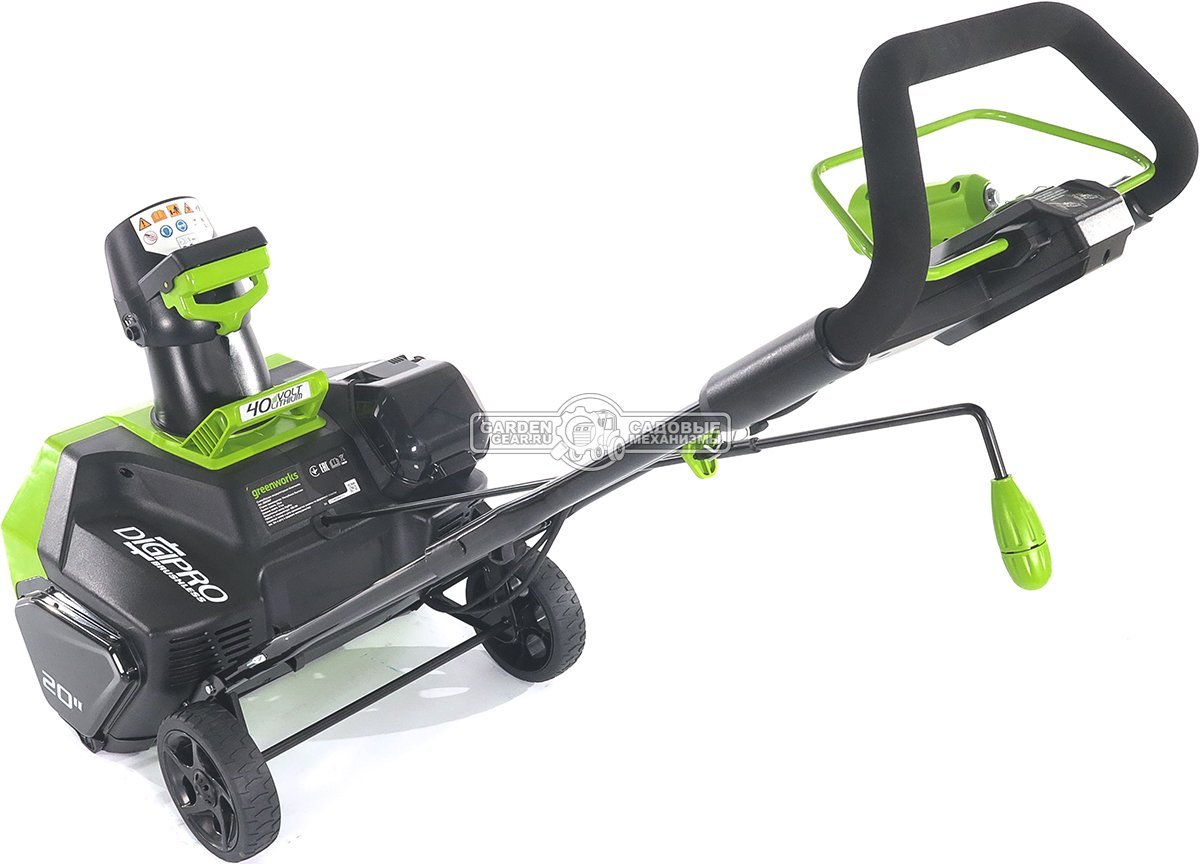 Снегоуборщик аккумуляторный GreenWorks GD40SB с АКБ 4 А/ч и ЗУ (PRC, BL 40В, ширина 51 см, фара, 15 кг)