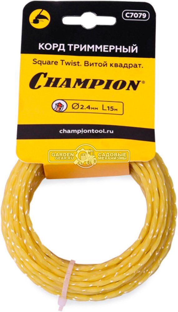 Леска триммерная Champion Square Twist 2,4 мм., мононить, витой квадрат, 15 м., моток