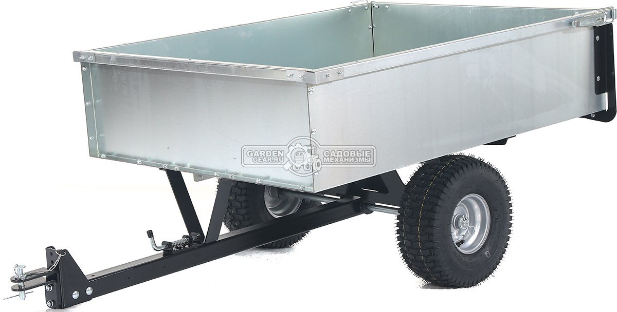 Тележка - прицеп ZimAni GT410x2 Stainless steel 500 для садовых тракторов, с механизмом опрокидывания (оцинкованной сталь, 500 кг)