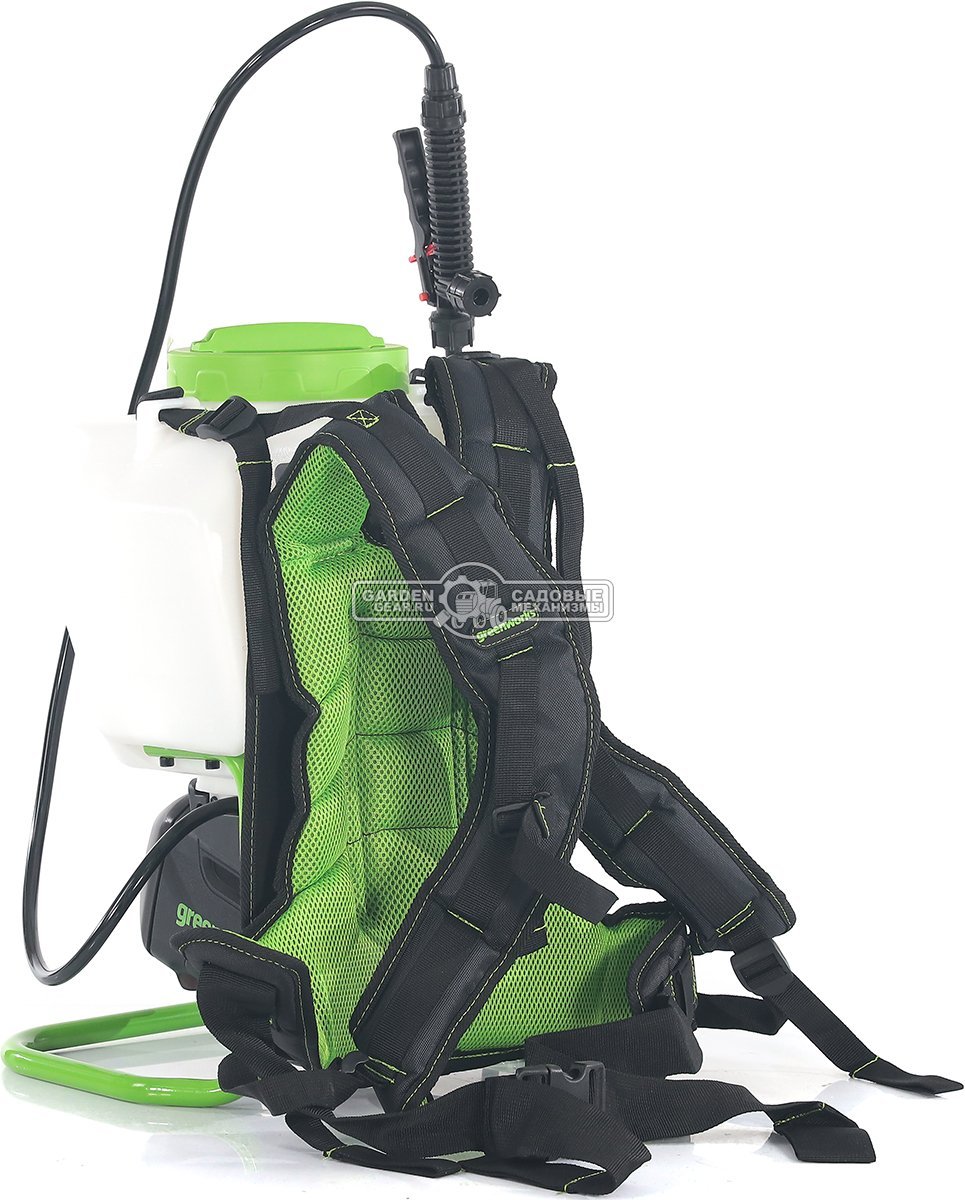 Опрыскиватель аккумуляторный GreenWorks G40BPS с АКБ 2 А/ч и ЗУ (PRC, 40В, ранцевый, 15 л, 1.9 л/мин, 4.7 кг)