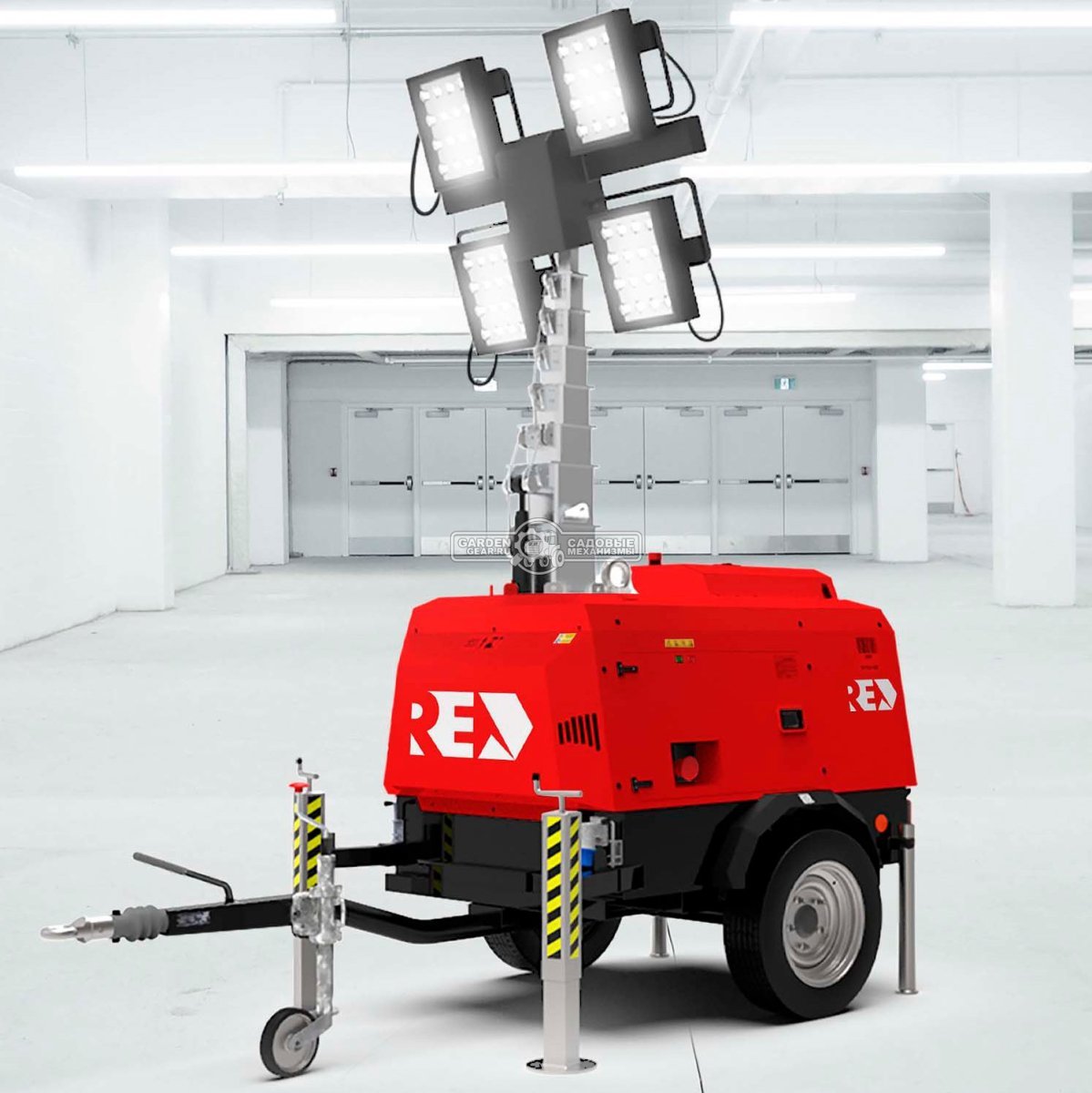 Световая мачта RED First Light M высота подъема ламп до 9 м., мощность ламп - 4x300 Вт., площадь освещения, 25000 кв.м., 700 кг.