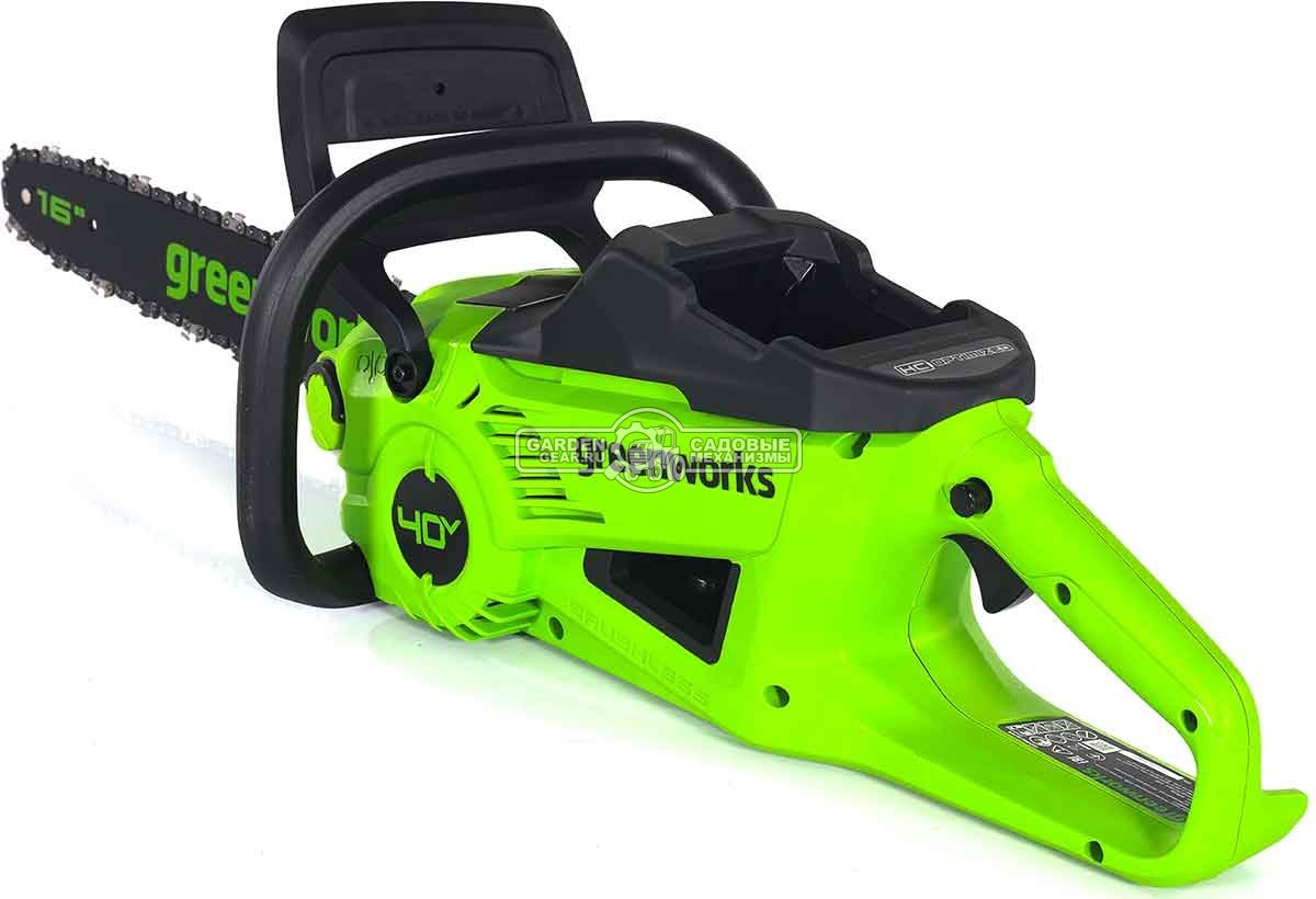 Пила аккумуляторная цепная GreenWorks GD40CS20X 16" c АКБ 4 А/ч и ЗУ (PRC, BL 40В, 3/8"-1.1-56E, 4.2 кг)