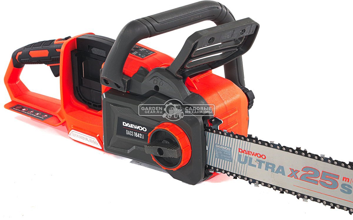 Пила аккумуляторная цепная Daewoo DACS 1642Li 16" SET с 2xАКБ 5 А/ч и ЗУ (PRC, BL 2х21В, натяжение цепи без инструмента, 3/8"-1.1-57E, 4.65 кг)