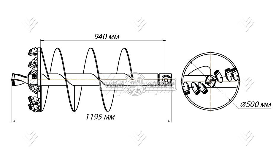 Шнек для гидровращателя Delta SА4 (кат.I-II) диаметр - 500 мм., длина 1200 мм., H-d65, 61 кг.