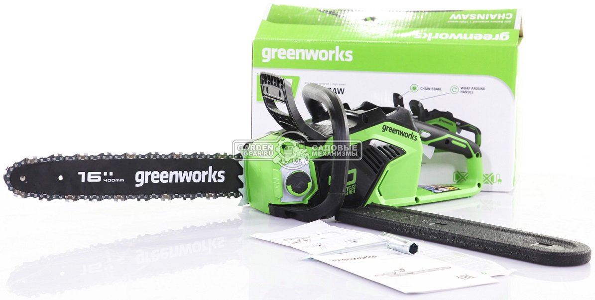 Пила аккумуляторная цепная GreenWorks GD40CS18K2 16&quot; с АКБ 2 А/ч и ЗУ (PRC, BL 40В, 3/8&quot;-1.3-56E, 3.8 кг)