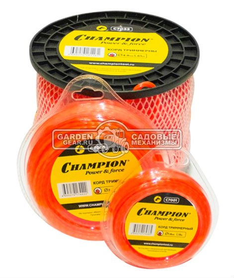 Леска триммерная Champion Twisted Square 4,0 мм., мононить, витой квадрат, 95 м. + нож для корда