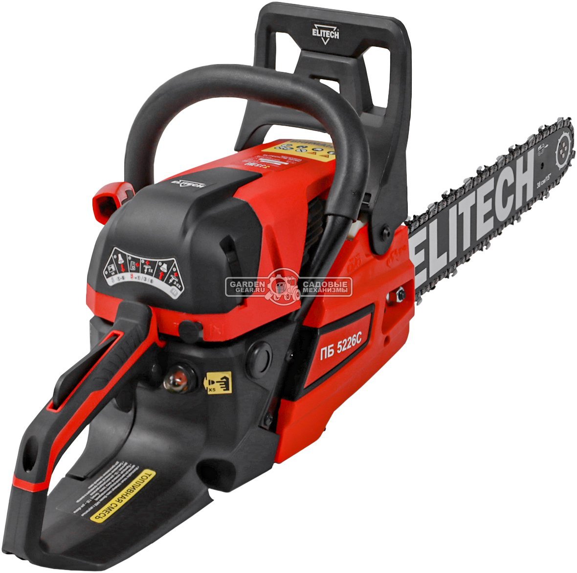 Бензопила Elitech ПБ 5226C 15" (PRC, 52 куб.см, 1.9 кВт/ 2.6 л.с, 0.325"-1.3-64E, 5.4 кг)
