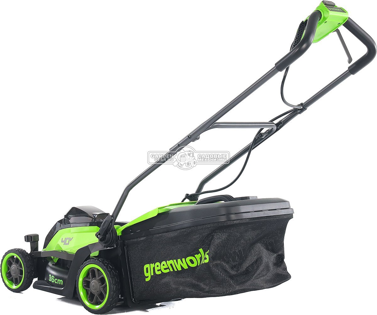Газонокосилка аккумуляторная GreenWorks GD40LM361 без АКБ и ЗУ (PRC, BL 40В, 36 см, пластик, мульчирование, 40 л, 13 кг)