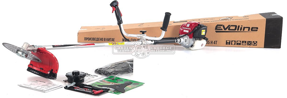Бензокоса EVOline BCG 35H (4T) 4-х тактная (PRC, Honda 35.8 см3, 1.3 л.с., леска 2.5 мм + нож + пильный диск, ремень, 7.3 кг)