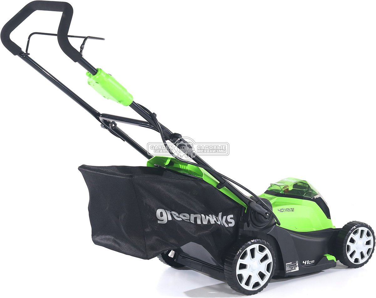 Газонокосилка аккумуляторная GreenWorks G40LM41 без АКБ и ЗУ (PRC, 40В, 41 см, пластик, мульчирование, 50 л, 18 кг, снята с производства)