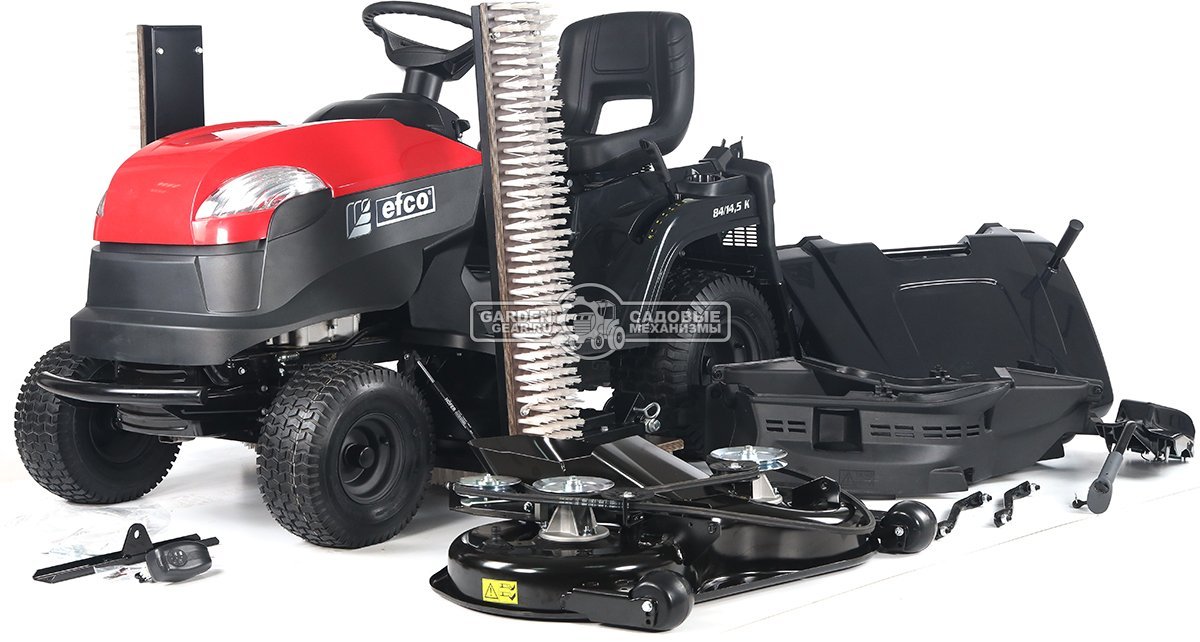 Трактор для футбольного поля Efco EF 84/14,5 K TOSS Sport с щёткой для ухода за искусственным газоном (дека 84 см и травосборник в комплекте)